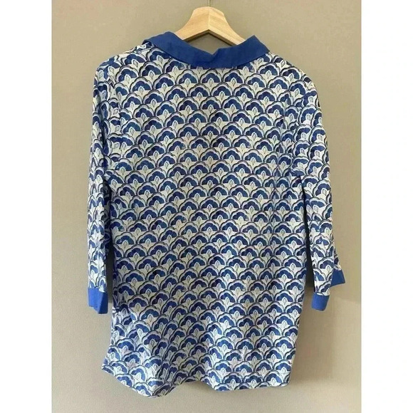Sigrid Olsen 100% Linen Blouse Size Medium Blue white 3/4 Sleeve Shirt Resort - Picture 8 of 10